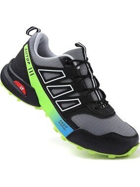 Trail Running Shoes Men Grey-green Hiking Outdoor Breathable Walking Shoes